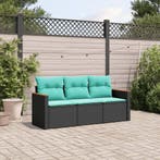 vidaXL 3-delige tuinbankset met kussens van zwart polyrotan, Verzenden, Nieuw