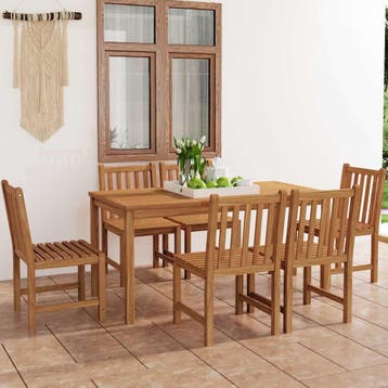 vidaXL 7-delige tuinset 160x80 cm massief teakhout, Verzenden, 6 zitplaatsen, Nieuw, Tuinset