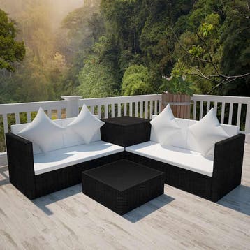vidaXL 4-delige Loungeset met kussens poly rattan zwart, Verzenden, Nieuw, 4 zitplaatsen, Loungeset