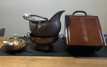 Openhaard accessoire (4) - Koper, Messing, Porselein,