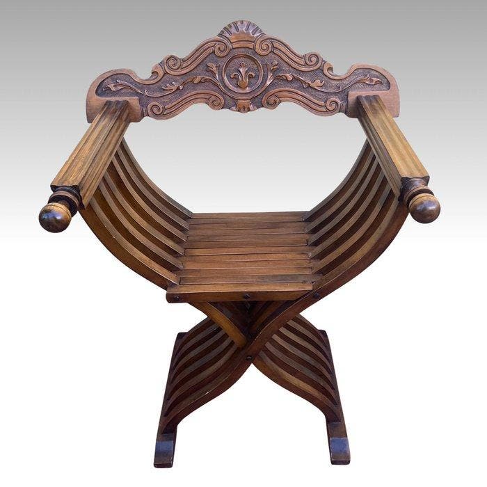 Stoel - Savonarola - Walnoot, Antiek en Kunst, Curiosa en Brocante