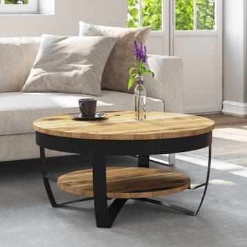 Retro Salontafel - Mangohout | Laatste Stuk! 35% Korting, Huis en Inrichting, 50 tot 100 cm, Rond, Zo goed als nieuw, Metaal