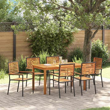 vidaXL Tuin eettafelset 7 st Zwart Massief Acaciahout, Verzenden, Nieuw, 7 zitplaatsen