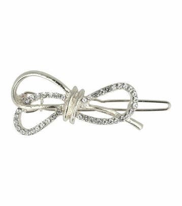 Haarspeld Haarclip 4cm - Strik - Strass Steentjes - Zilver, Nieuw