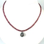 Halsketting Zilver Parel - Spinel - Tahiti DR Ø 11 × 13,5 mm, Nieuw