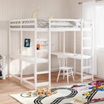 vidaXL Hoogslaper met bureau en ladder grenenhout wit, Verzenden, Wit, 140 cm, 200 cm