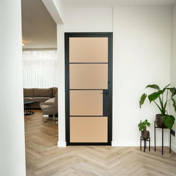 Stalen Binnendeur - Zwart - 4 Vlaks - Matglas - Met slot, Minder dan 80 cm, Binnendeur, Nieuw, Metaal