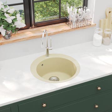 vidaXL Gootsteen enkele bak rond graniet beige, Verzenden, Nieuw