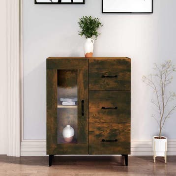 vidaXL Dressoir 69,5x34x90 cm bewerkt hout gerookt, Huis en Inrichting, Kasten | Dressoirs, Verzenden, Nieuw, 50 tot 100 cm, 25 tot 50 cm