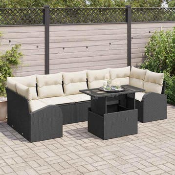 vidaXL Tuin Sofa Set 8 st Zwart poly rattan, Verzenden, Nieuw, Rotan, 8 zitplaatsen