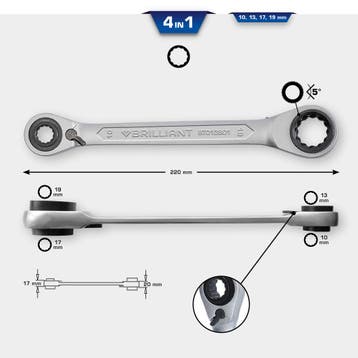 Brilliant Tools 4-in-1 Ratelringsleutel 10/13/17/19 mm, Verzenden, Nieuw