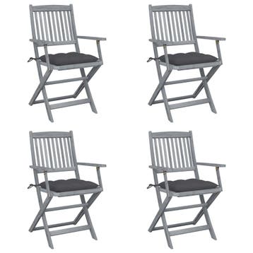 vidaXL Set van 4 klapstoelen met kussens, gemaakt van, Verzenden, Nieuw, Hout