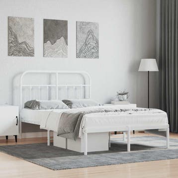 vidaXL Bedframe met hoofdbord metaal wit 120x200 cm, Verzenden, Wit, Nieuw, Twijfelaar