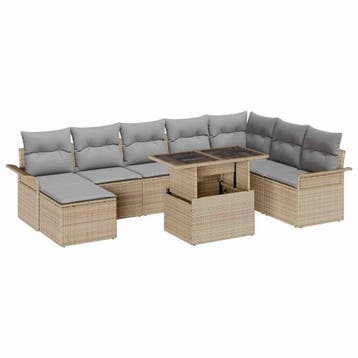 vidaXL Tuin Sofa Set 9 st Beige en Licht Grijs, Verzenden, Nieuw, Rotan, Meer dan 8 zitplaatsen