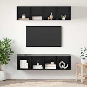 vidaXL Tv-meubelset 3 st Zwart Eiken Bewerkt hout, Huis en Inrichting, Minder dan 50 cm, Verzenden, Nieuw, Minder dan 100 cm