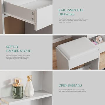 Kaptafel met Verlichting, Spiegel, Kruk en Veel Opbergruimte, Verzenden, Nieuw