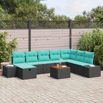 vidaXL Tuin Sofa Set 9 st Zwart Poly riet, Verzenden, Nieuw, Rotan, Meer dan 8 zitplaatsen