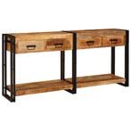 vidaXL Wandtafels 2 pcs Bruin 161 x 33 x 75 cm Massief Mango, Verzenden, Nieuw, 75 cm of meer, Rechthoekig