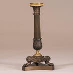 Stel van 2 bronzen deels vergulde kandelaren empire ca 1810, Antiek en Kunst, Ophalen of Verzenden
