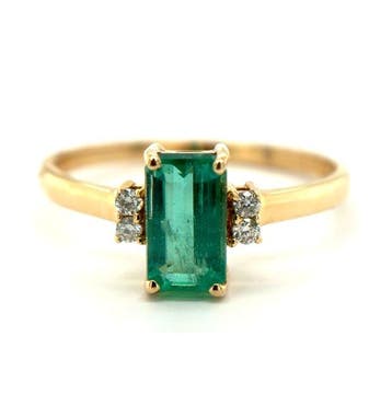 Ring - 14 karaat Geel goud - 1.01ct. tw. Smaragd - Diamant, Nieuw
