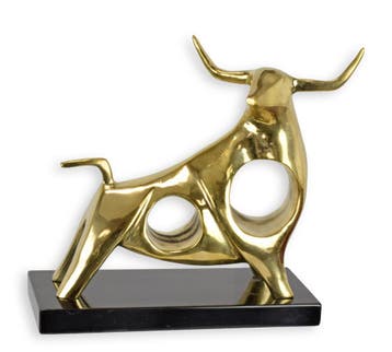 A BRONZE SCULPTURE OF A STANDING BULL ON A MARBLE BASE, Verzenden, Nieuw