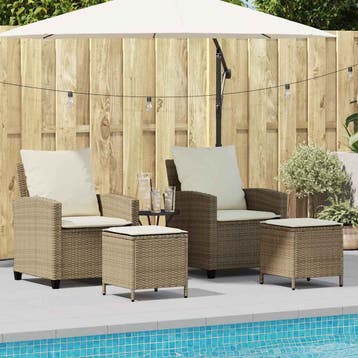 vidaXL 4-delige tuinbankset met kussens beige polyrotan, Verzenden, Nieuw