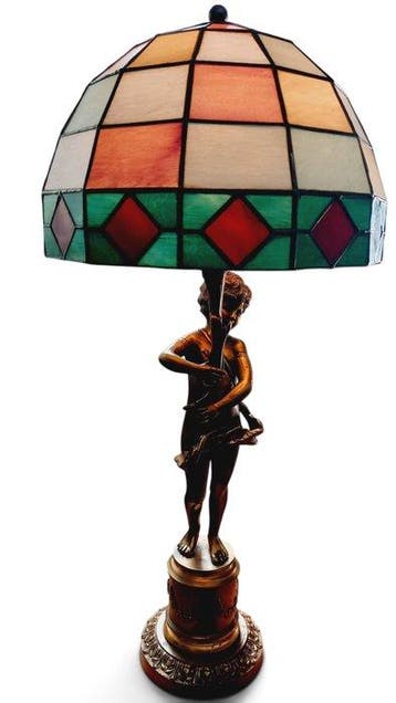 Tafellamp met beeldje - Verguld brons - Bronzen