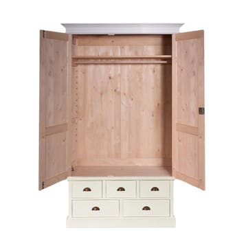 Kledingkast 2-deurs met 5 lades – wit – maatwerk mogelijk, Nieuw, Grenenhout, Landelijk, klassiek, robuust, massief, Scandinavisch