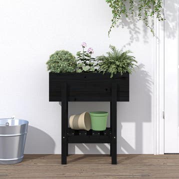 vidaXL Plantenbak 62x30x69 cm massief grenenhout zwart, Verzenden, Nieuw, 60 tot 100 cm, 60 cm of meer
