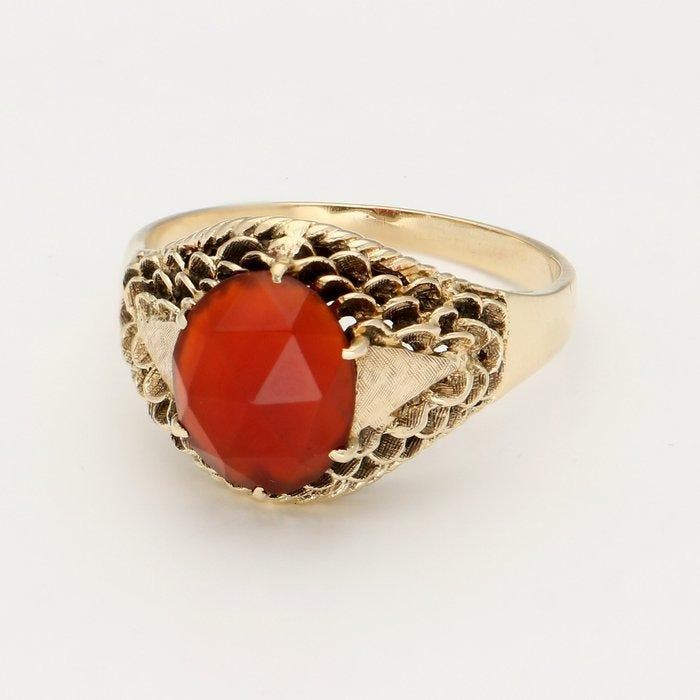 Ring - 14 karaat Geel goud Carneool, Sieraden, Tassen en Uiterlijk, Ringen