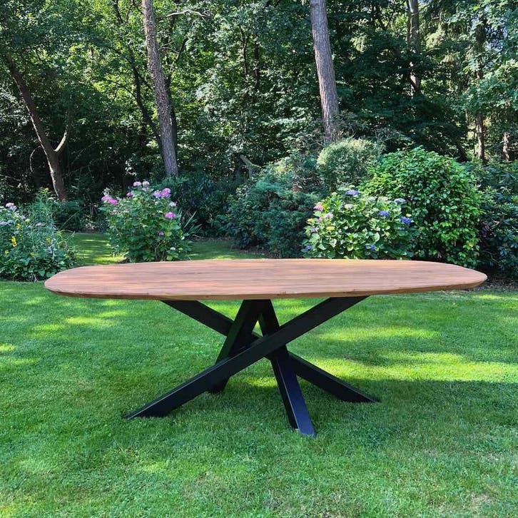 Deens ovale tuintafel met stalen twistpoot -  240, Tuin en Terras, Tuintafels, Ophalen of Verzenden