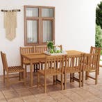 vidaXL 9-delige tuinset 180x90 cm massief teakhout, Verzenden, Nieuw, Hout, Tuinset