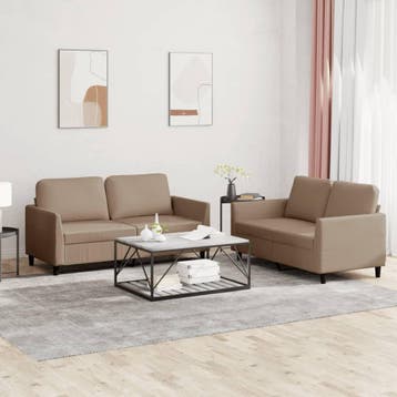 vidaXL 2-delige Loungeset met kussens kunstleer cappuccino, Verzenden, Nieuw, Leer, Minder dan 150 cm