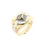 Bicolor gouden Mercedes Benz herenring met zirconia, Gebruikt, Overige kleuren, 19 tot 20, Heer