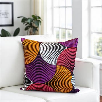 Afrikaans kussen | Oranje & Paars Concentric Circle Design -, Ophalen of Verzenden, Nieuw