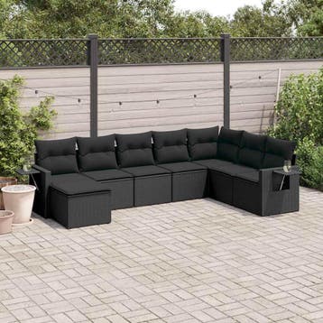vidaXL 8-delige Loungeset met kussens poly rattan zwart, Verzenden, Nieuw, Loungeset