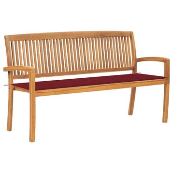 vidaXL Tuinbank stapelbaar met kussen 159 cm massief, Verzenden, Nieuw, Teakhout