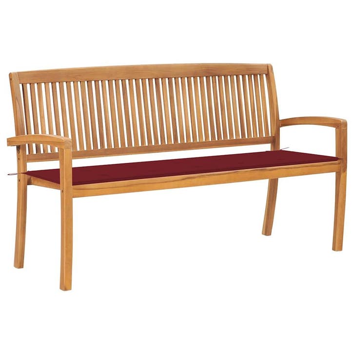 vidaXL Tuinbank stapelbaar met kussen 159 cm massief, Tuin en Terras, Tuinbanken, Nieuw, Teakhout, Verzenden