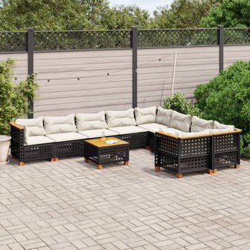 vidaXL 10-delige Loungeset met kussens poly rattan zwart, Verzenden, Nieuw, Loungeset