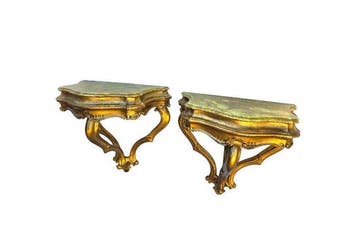 Wandtafel (2) - Verguld hout - een paar inkomtafels