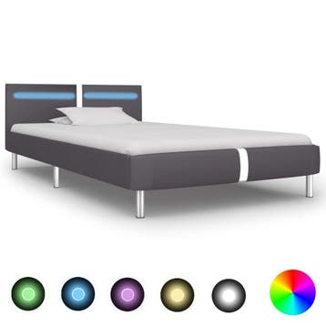 vidaXL Bedframe met LED kunstleer grijs 90x200 cm, Overige materialen, 90 cm, Eenpersoons, Verzenden