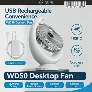 Draagbare USB Bureauventilator WD50 - Stil, Oplaadbaar met 3, Auto-onderdelen, Verzenden, Nieuw