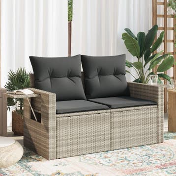 vidaXL Tuinbank 2-zits met kussens poly rattan lichtgrijs, Verzenden, Nieuw