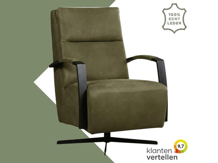 Leren draaifauteuil Award - Kenia Olive (olijf) - Stervoet, Huis en Inrichting, Fauteuils, 50 tot 75 cm, 75 tot 100 cm, Nieuw