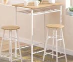 Bartafelset 3-delig wit/eiken met opbergrek en 2 krukken, Verzenden, Nieuw
