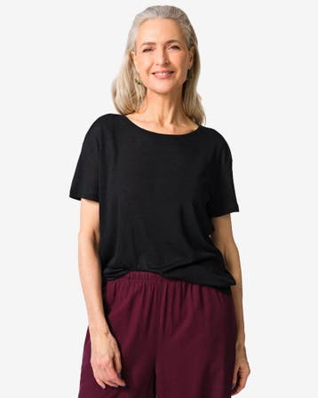 HEMA Dames t-shirt Evie met linnen zwart, Verzenden, Nieuw