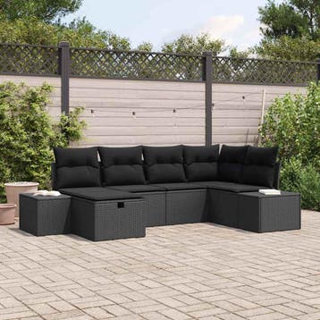 vidaXL Tuin Sofa Set 6 st Zwart poly rattan, Verzenden, Nieuw, Rotan, 6 zitplaatsen