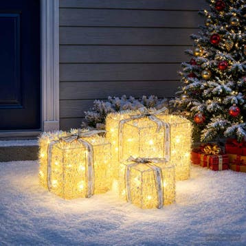 vidaXL Verlichte kerstcadeau doos 3 st 64 LEDs Warmwit, Verzenden, Nieuw