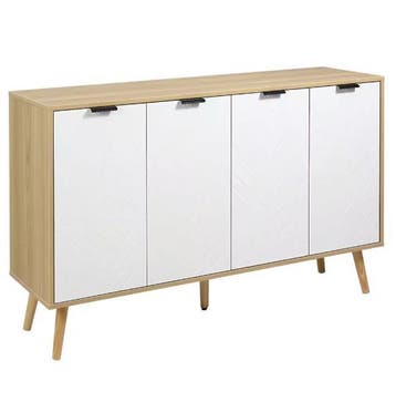 Buffetkast Visgraatdeuren Wit/Hout – 120×35×77 cm, Verzenden, Nieuw