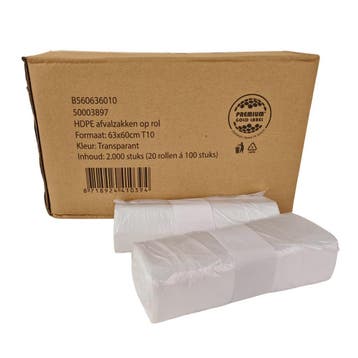 Afvalzak HDPE 63x60 cm T10 Transparant - 2000 Zakken, Verzenden, Nieuw